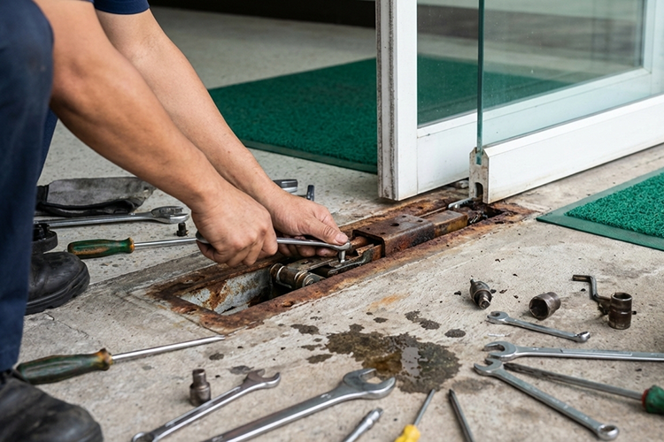 岩手県盛岡市のサッシ・鍵の取付修理 合同会社藤村工業/フロアヒンジ